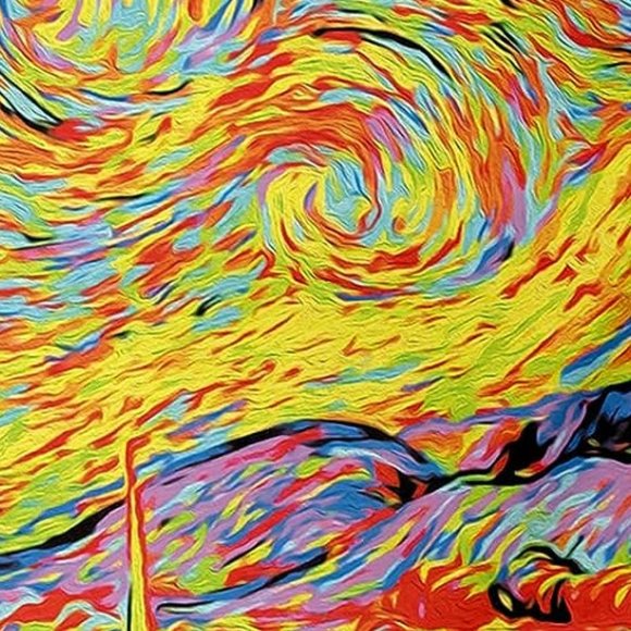 BlackLight Neon Starry Night Vincent Van Gogh Big Wall Tapestry Black Light New - Picture 9 of 10